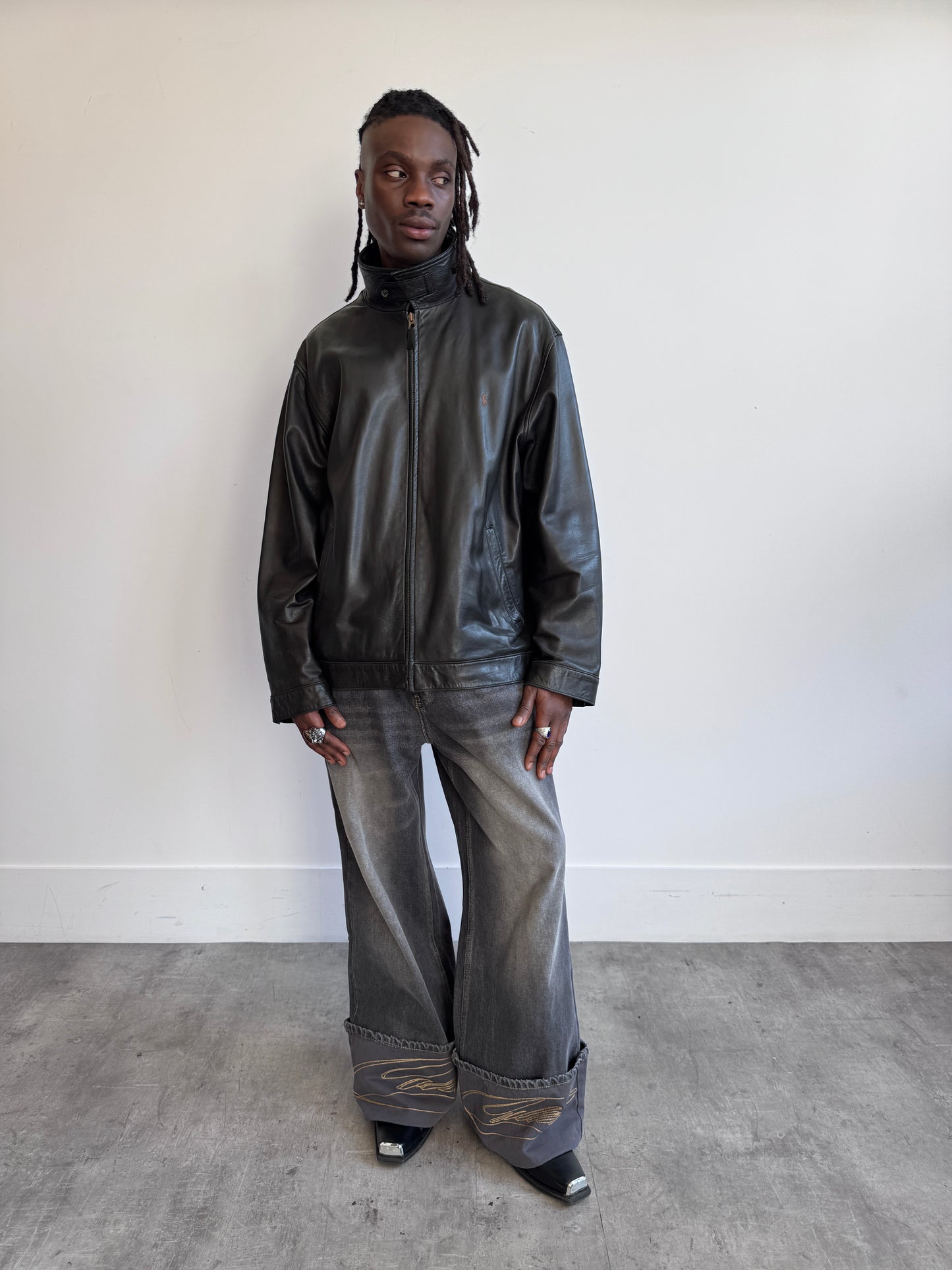 Polo Ralph Lauren Black Lambsleather Check Lined Leather Jacket