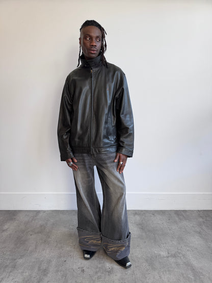 Polo Ralph Lauren Black Lambsleather Check Lined Leather Jacket