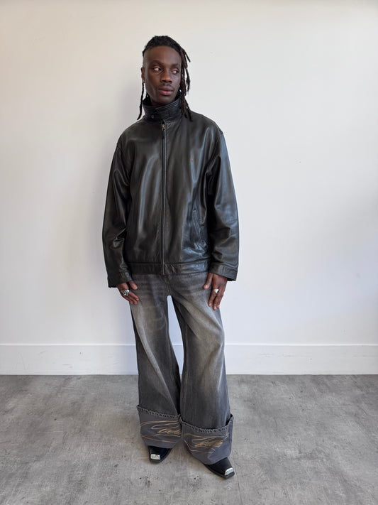 Polo Ralph Lauren Black Lambsleather Check Lined Leather Jacket