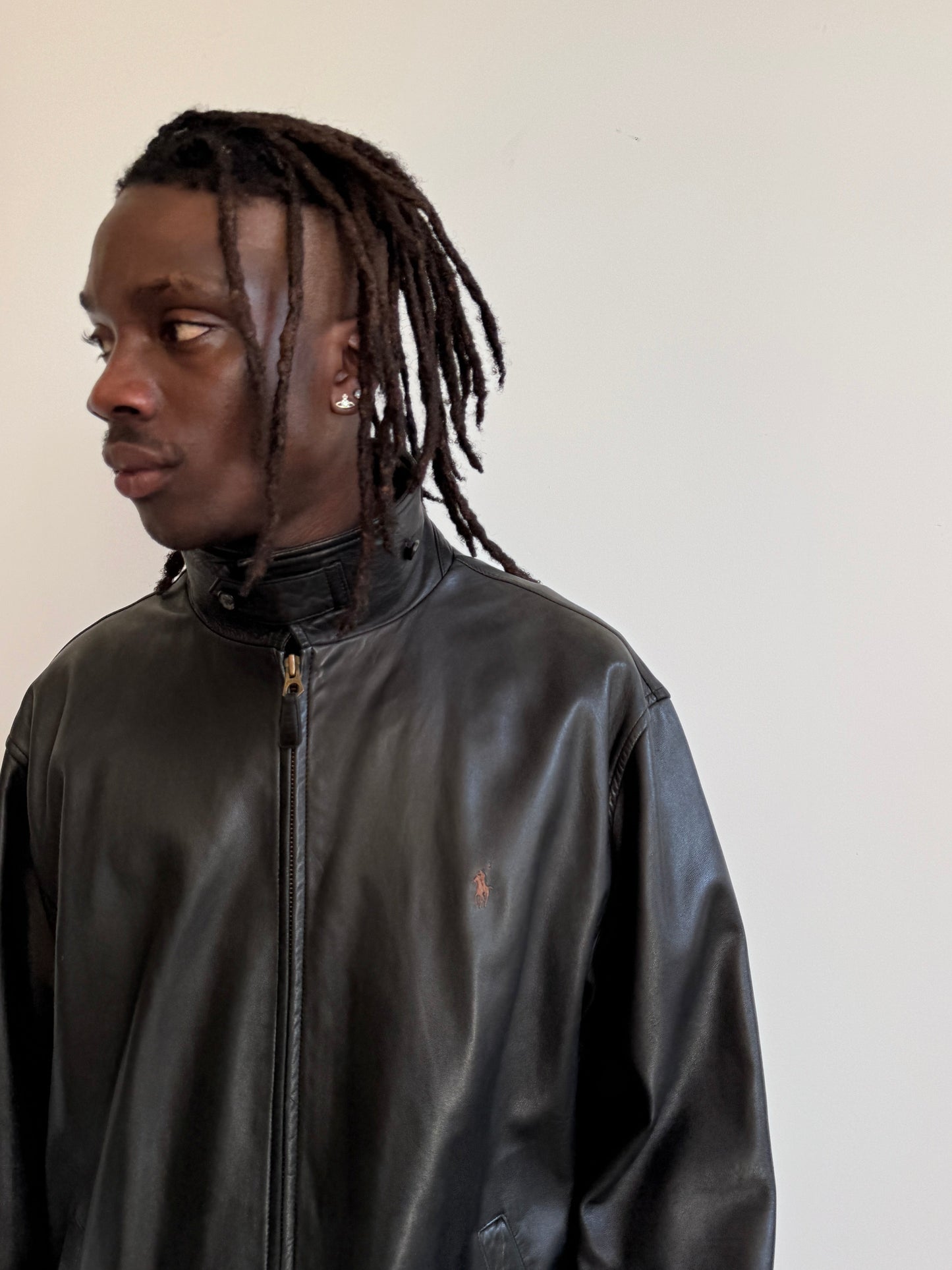 Polo Ralph Lauren Black Lambsleather Check Lined Leather Jacket