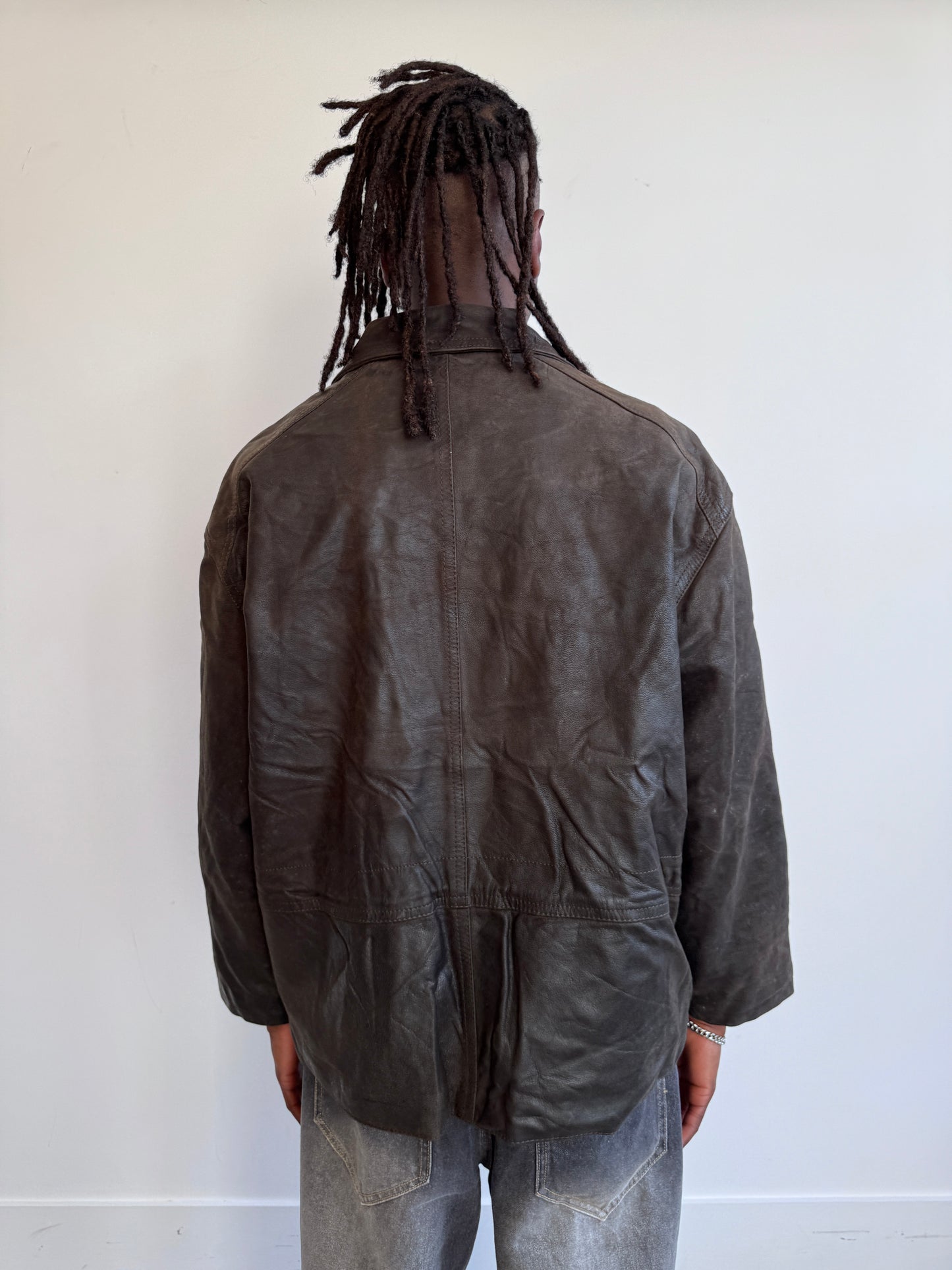 Mystere Fireman Clasp Multipocket Waxed Brown Leather Jacket