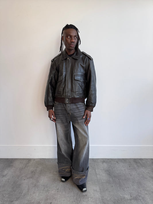 MacDouglas 1990 Fleece Lined Distressed Brown Leather Bomber