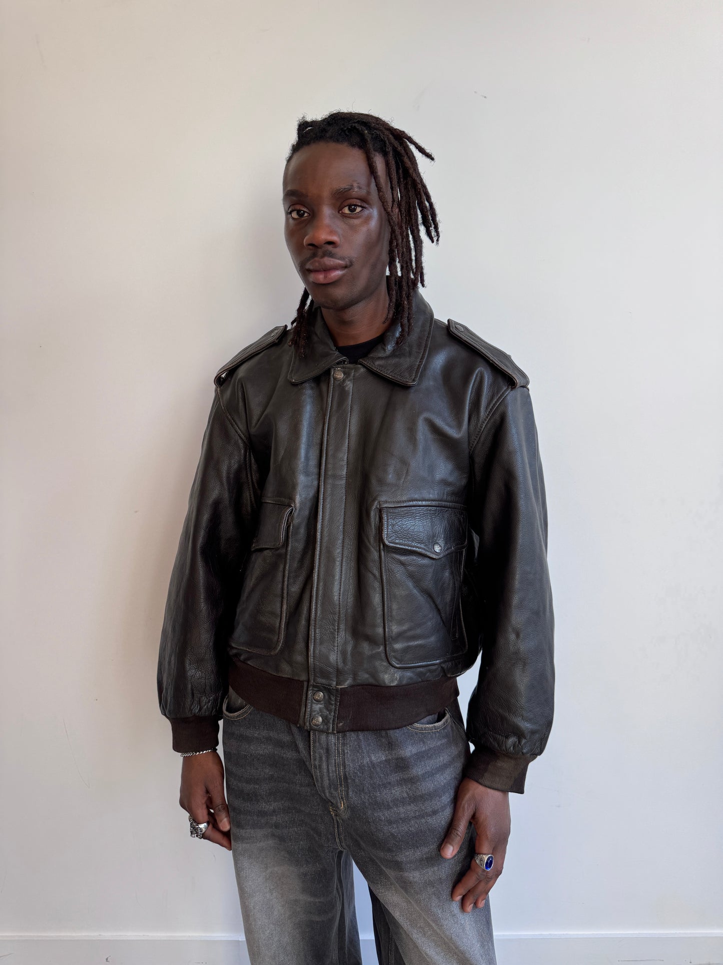 MacDouglas 1990 Fleece Lined Distressed Brown Leather Bomber