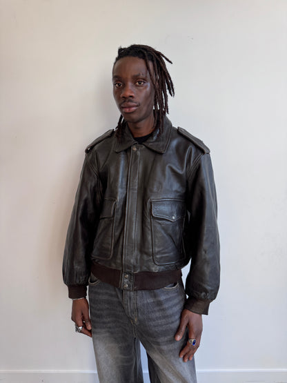 MacDouglas 1990 Fleece Lined Distressed Brown Leather Bomber