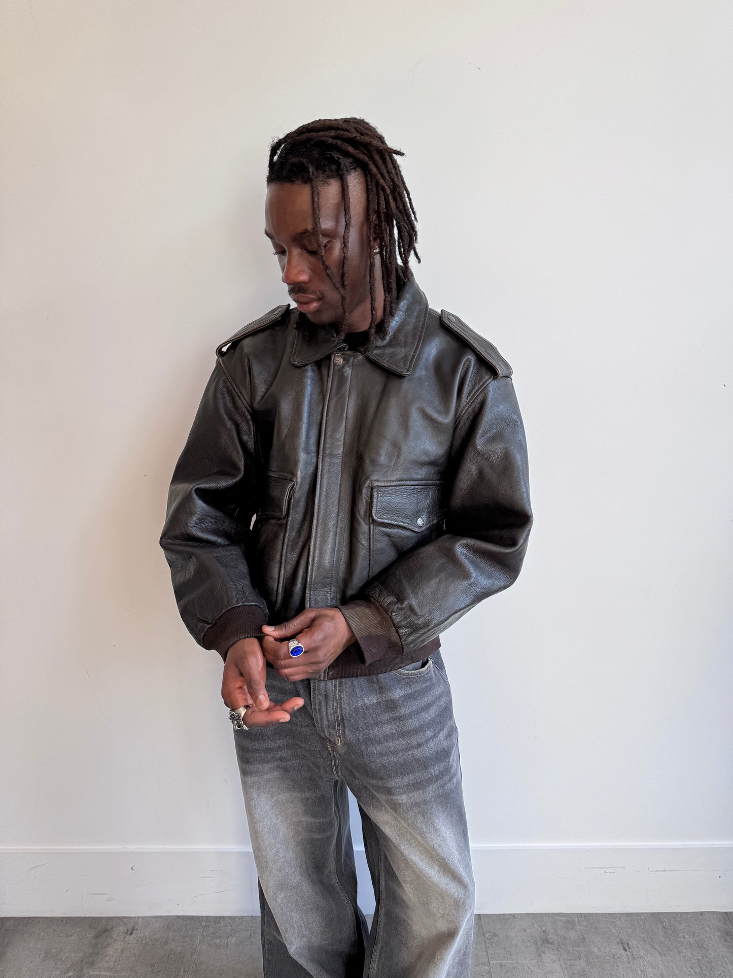 MacDouglas 1990 Fleece Lined Distressed Brown Leather Bomber