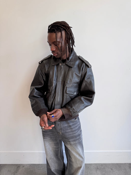 MacDouglas 1990 Fleece Lined Distressed Brown Leather Bomber