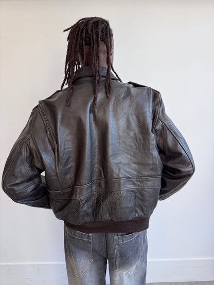 MacDouglas 1990 Fleece Lined Distressed Brown Leather Bomber