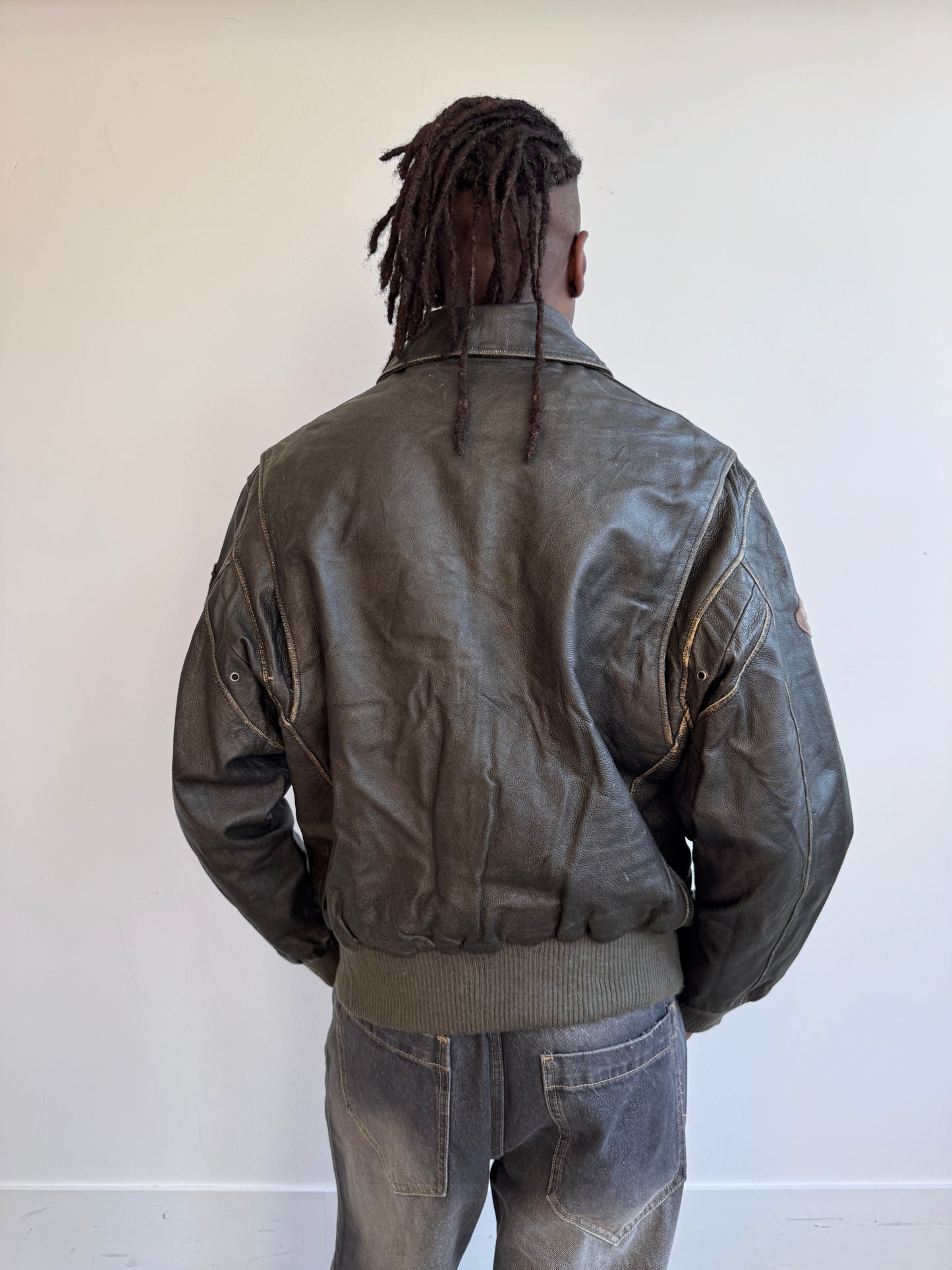Enjoy Sportwear 1980's Black Draft Leather Bomber (SOLD AS SEEN)