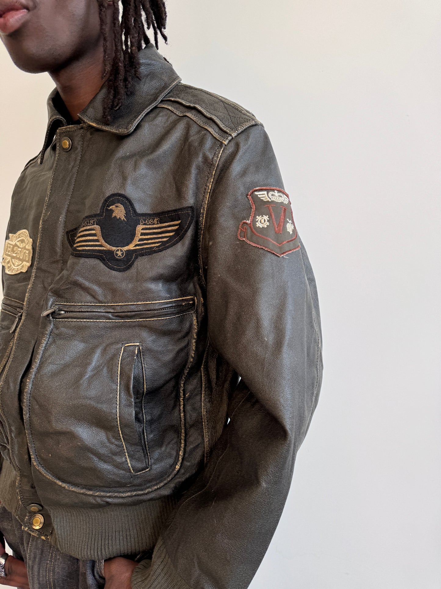 Enjoy Sportwear 1980's Black Draft Leather Bomber (SOLD AS SEEN)