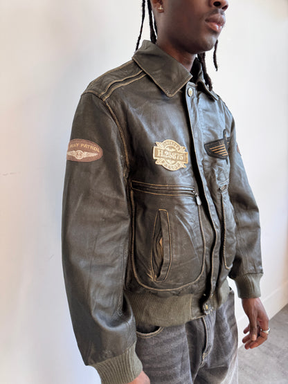 Enjoy Sportwear 1980's Black Draft Leather Bomber (SOLD AS SEEN)