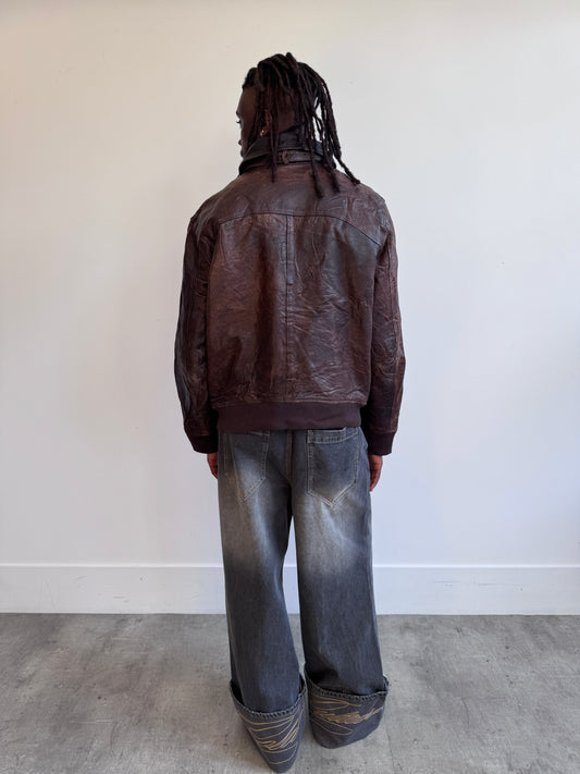 Mays & Rose Type 0SI-86 1980's Distressed Brown Leather Bomber Jacket