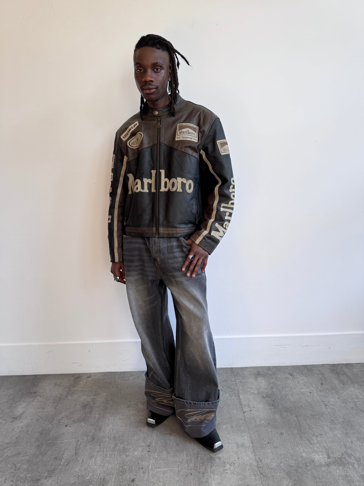 Top Gear Marlboro Patch Embellished Brown Colourblock Racing Jacket