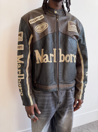 Top Gear Marlboro Patch Embellished Brown Colourblock Racing Jacket