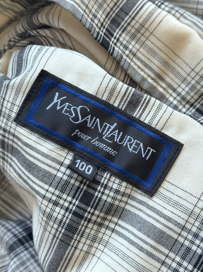 Yves Saint Laurent Monochrome Check Linen Harrington