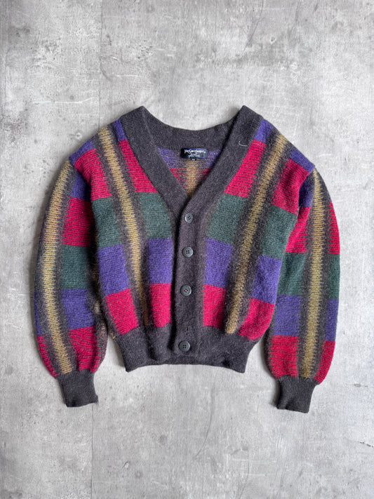 YSL Tri Tone Wool V-Neck Cardigan