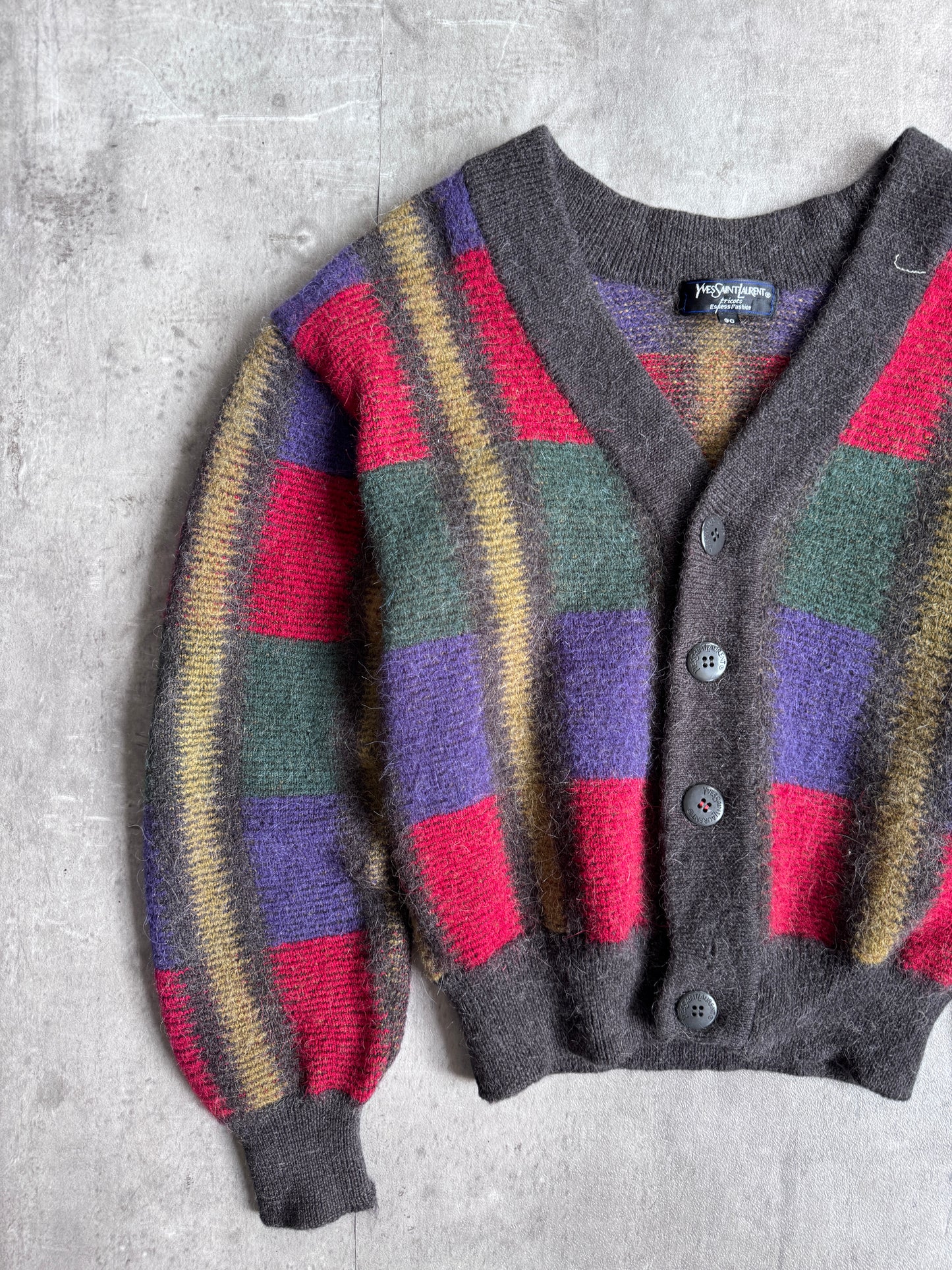 YSL Tri Tone Wool V-Neck Cardigan