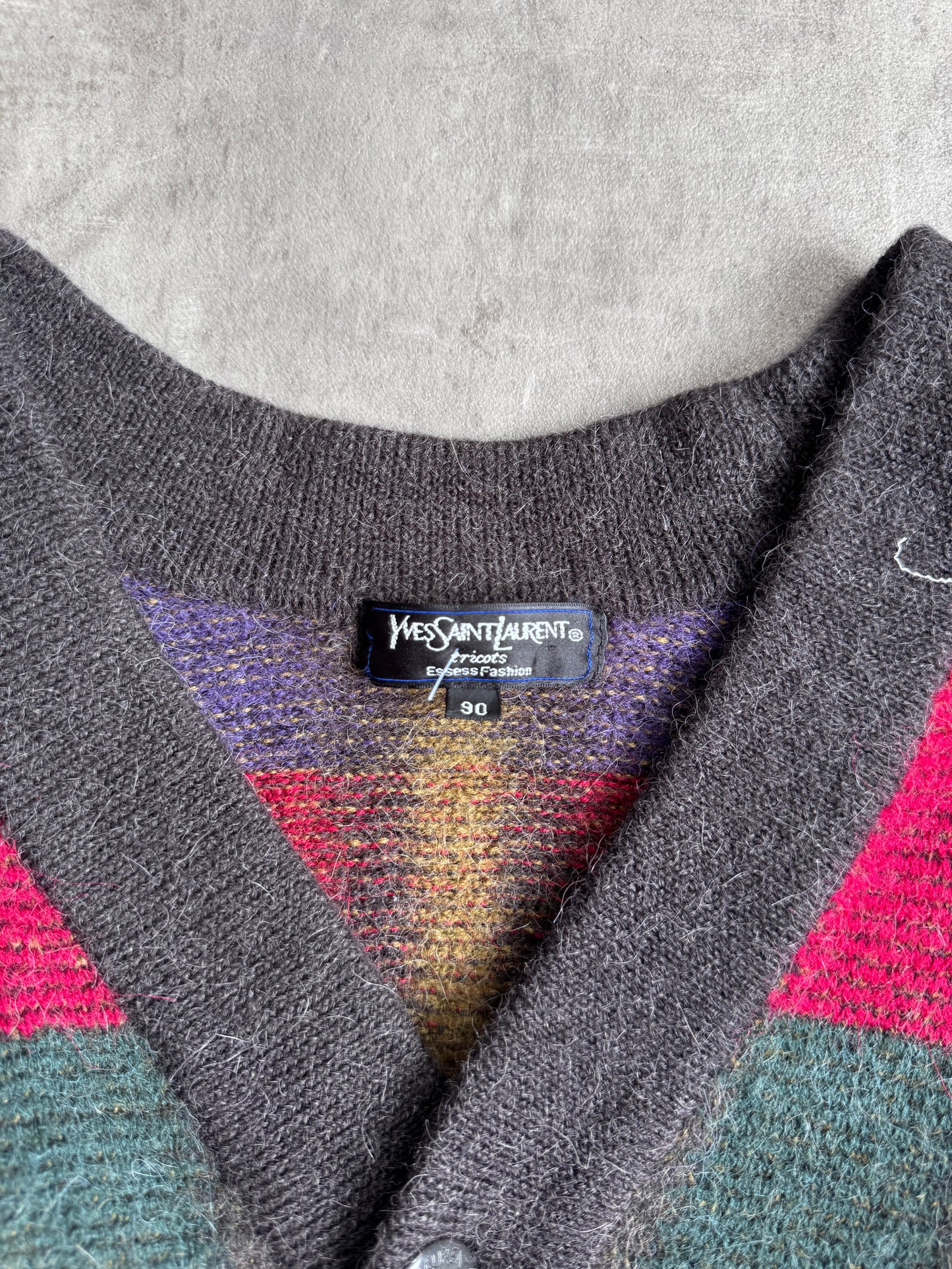 YSL Tri Tone Wool V-Neck Cardigan