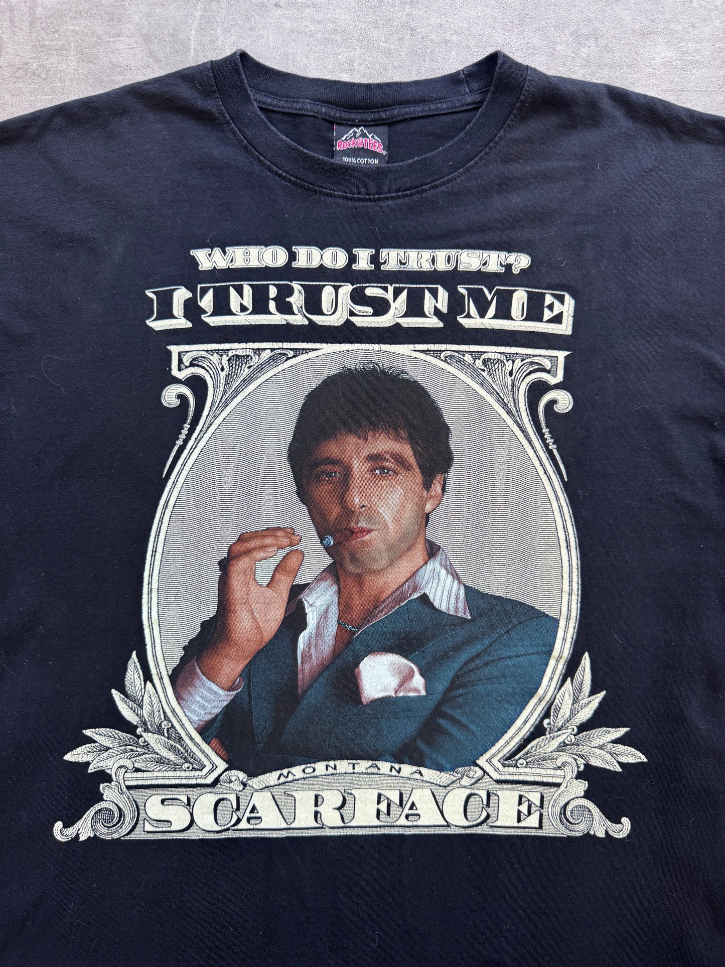 1990's 'Single Stitch" The Roxx Scarface Al Pacino "Who Do I Trust? I Trust Me" Graphic Tee