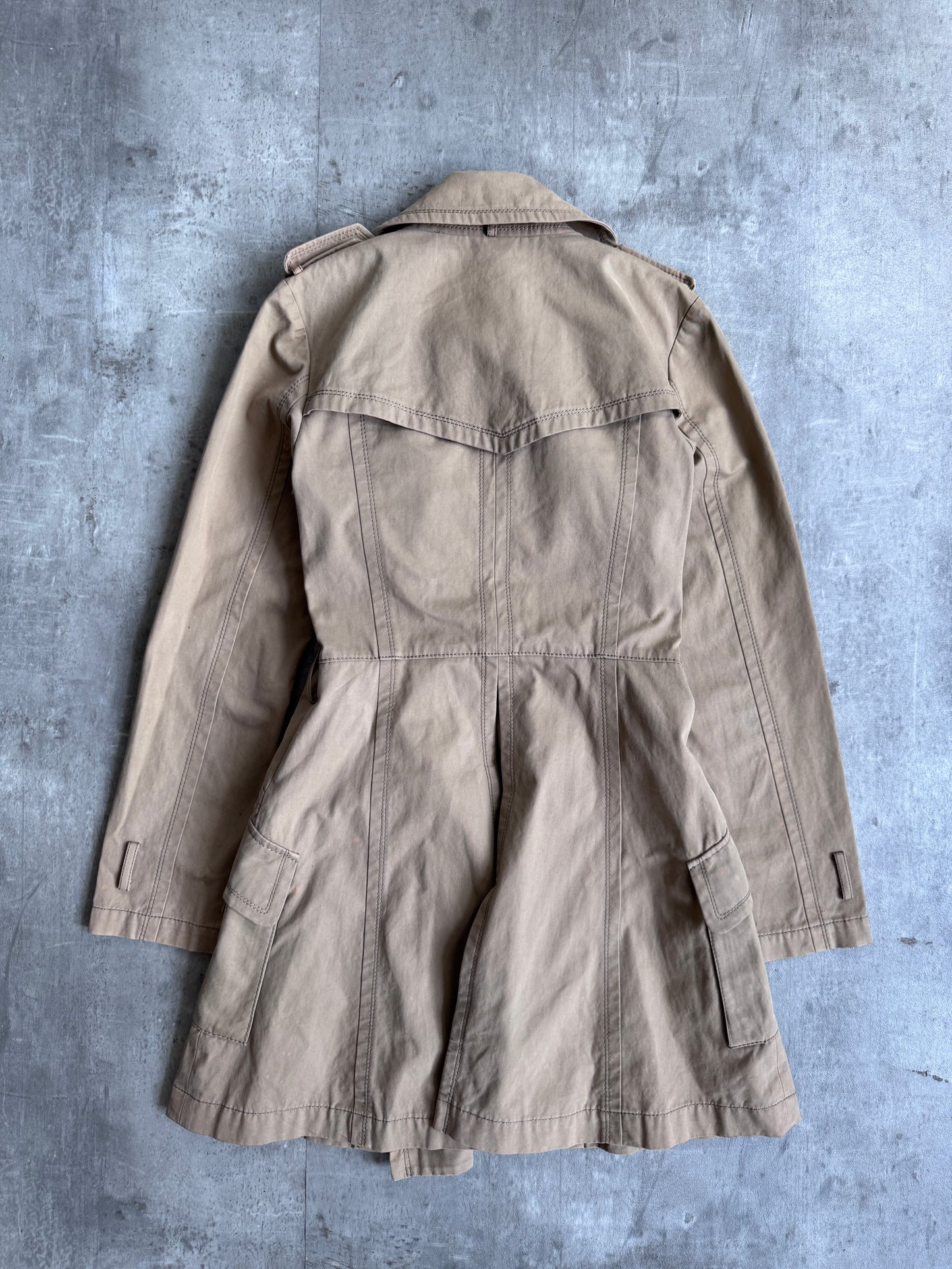 Burberry Beige Pleated Cotton Trench