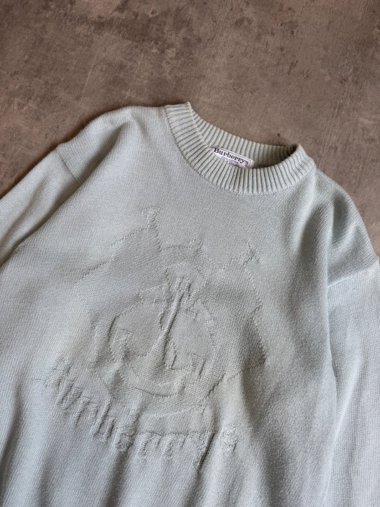 Burberry Powder Blue Embossed Logo Knit Sweater