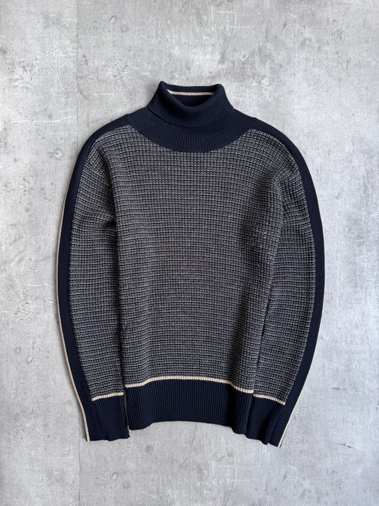 Versace Two Tone Ribbed Knit Turtle Neck