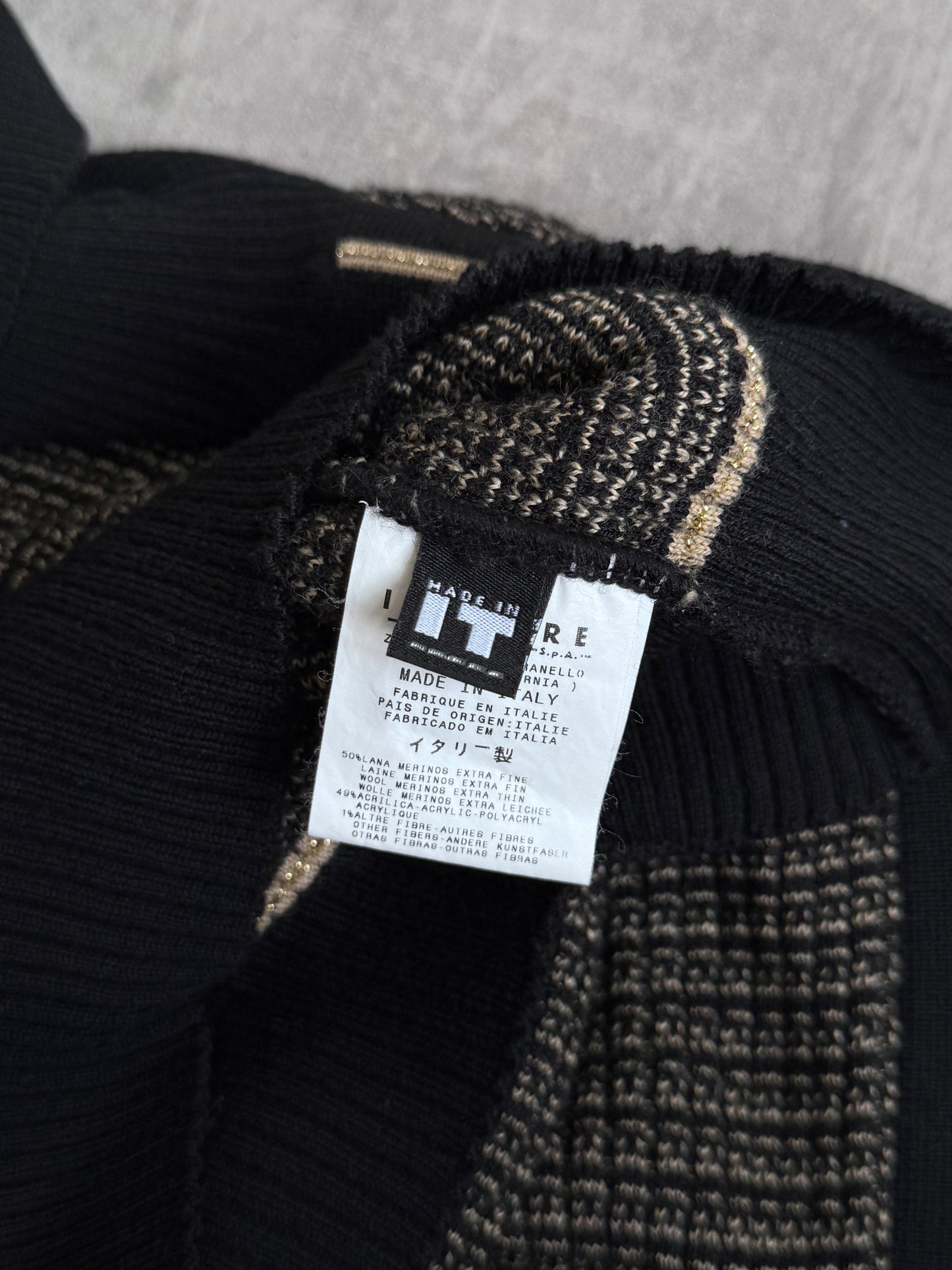 Versace Two Tone Ribbed Knit Turtle Neck