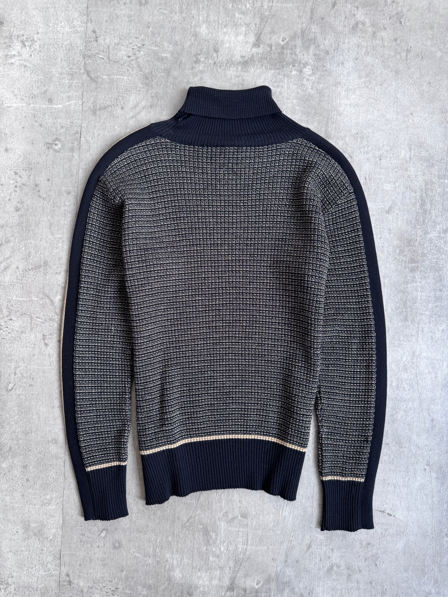 Versace Two Tone Ribbed Knit Turtle Neck