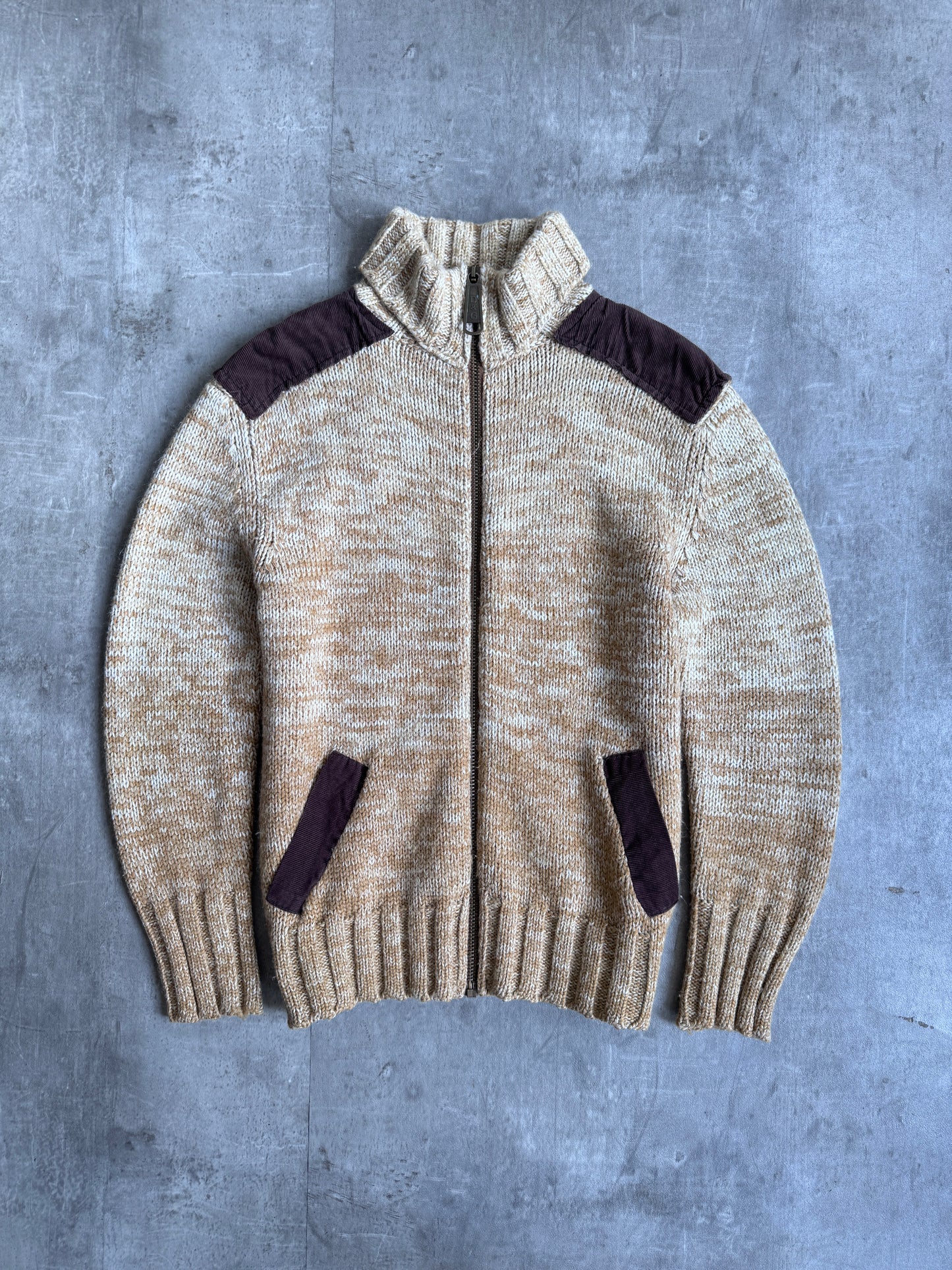 D&G Cord Shoulder Rib Knit Zip Up Sweater
