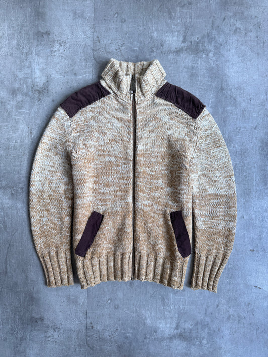 D&G Cord Shoulder Rib Knit Zip Up Sweater