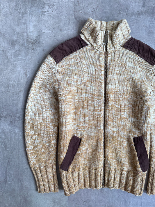 D&G Cord Shoulder Rib Knit Zip Up Sweater