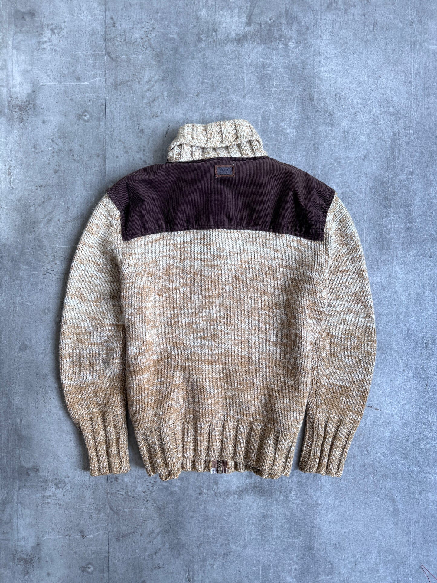 D&G Cord Shoulder Rib Knit Zip Up Sweater