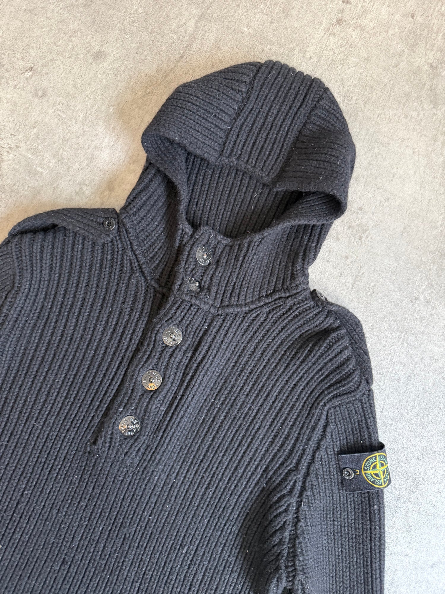 A/W 2003 Stone Island Ruched Detail Patch Sleeve Knit Pullover