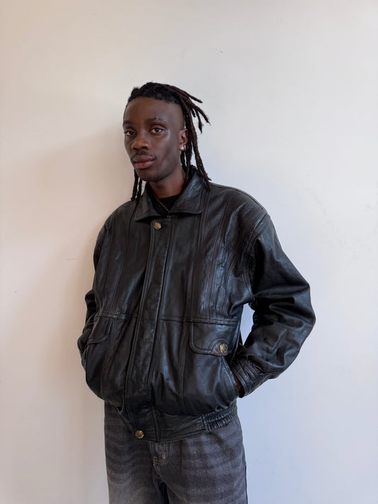 1980's Scarface Brown Cows Leather Hardware Detailed Bomber Jacket