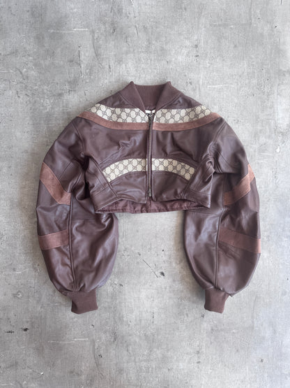 VT Rework: Gucci Canvas Monogram Cropped Balloon Sleeve Leather Jacket
