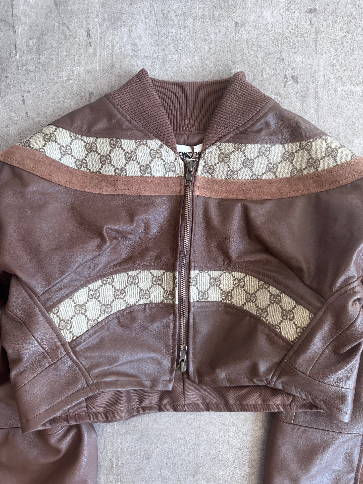 VT Rework: Gucci Canvas Monogram Cropped Balloon Sleeve Leather Jacket