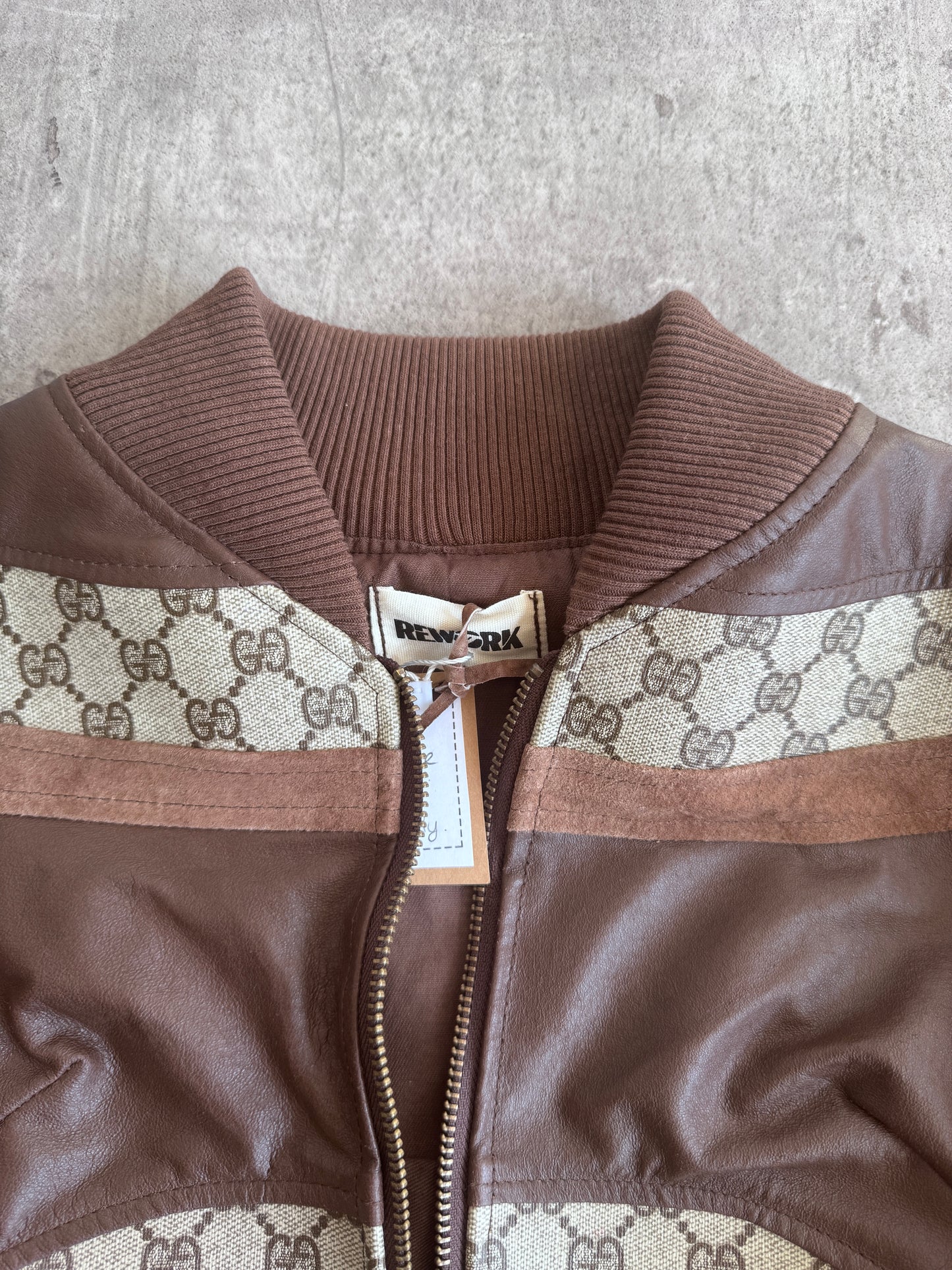 VT Rework: Gucci Canvas Monogram Cropped Balloon Sleeve Leather Jacket