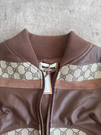 VT Rework: Gucci Canvas Monogram Cropped Balloon Sleeve Leather Jacket