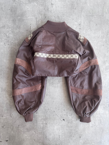 VT Rework: Gucci Canvas Monogram Cropped Balloon Sleeve Leather Jacket