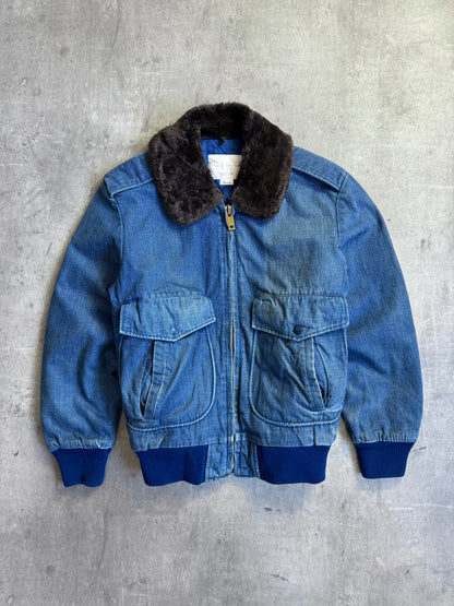 Edwin Faux Shearling Collar Denim Bomber Jacket (Sold As Seen)