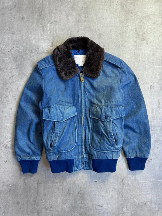 Edwin Faux Shearling Collar Denim Bomber Jacket (Sold As Seen)