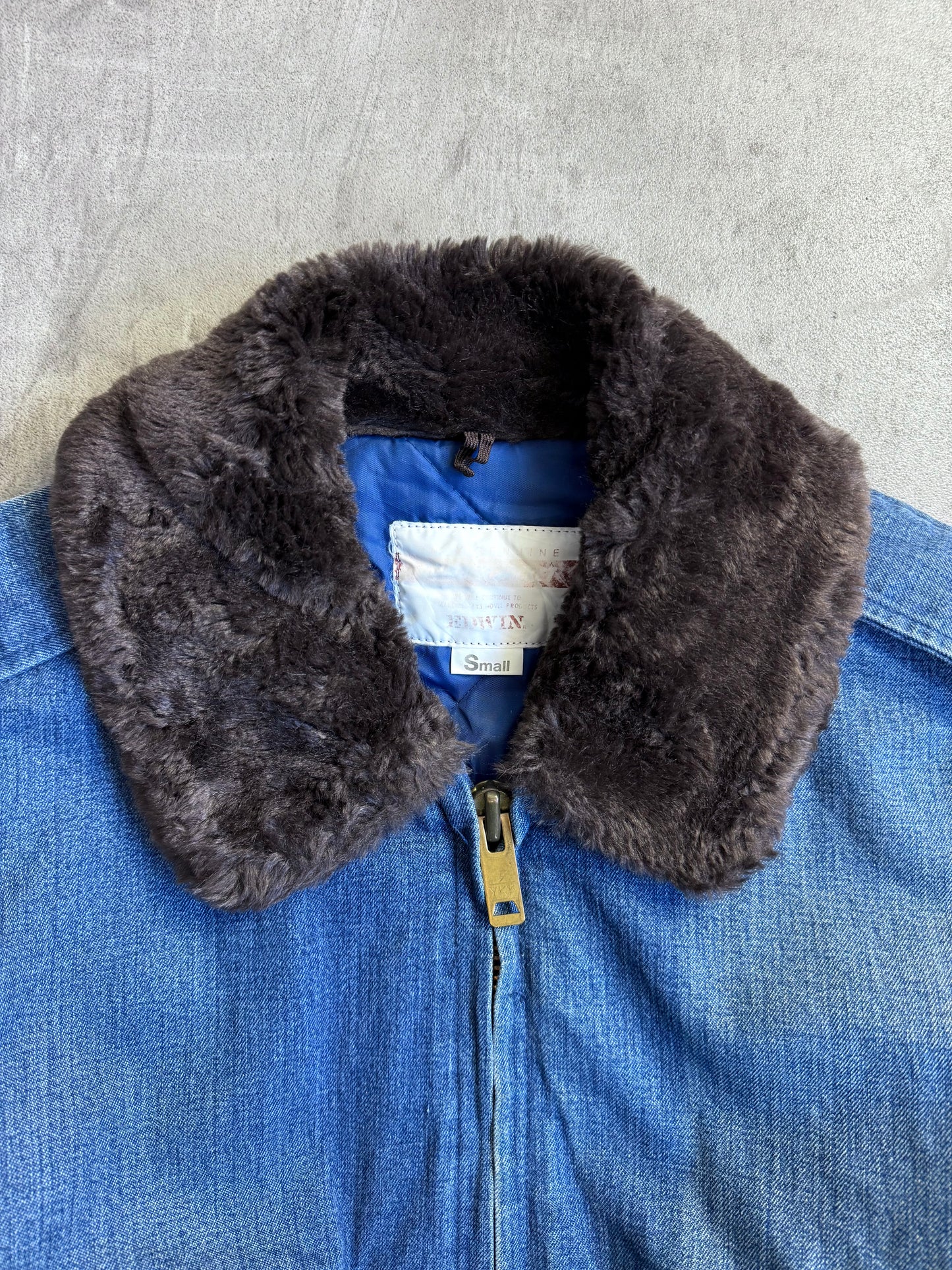 Edwin Faux Shearling Collar Denim Bomber Jacket (Sold As Seen)
