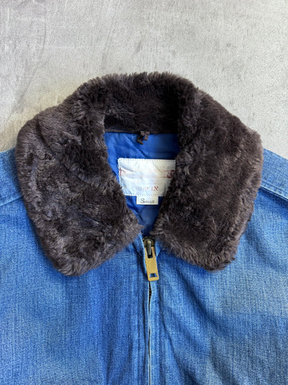 Edwin Faux Shearling Collar Denim Bomber Jacket (Sold As Seen)