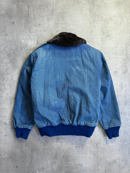 Edwin Faux Shearling Collar Denim Bomber Jacket (Sold As Seen)