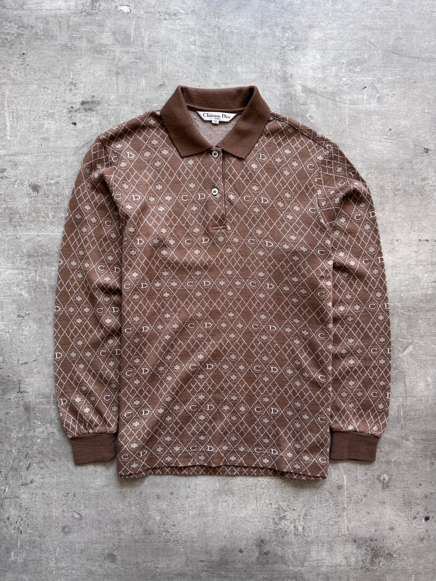 Christian Dior Monogram Jacquard Brown LS Knit Polo