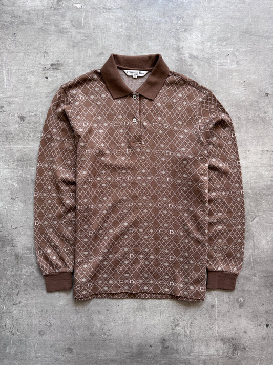 Christian Dior Monogram Jacquard Brown LS Knit Polo
