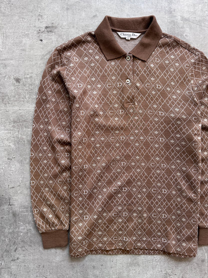 Christian Dior Monogram Jacquard Brown LS Knit Polo
