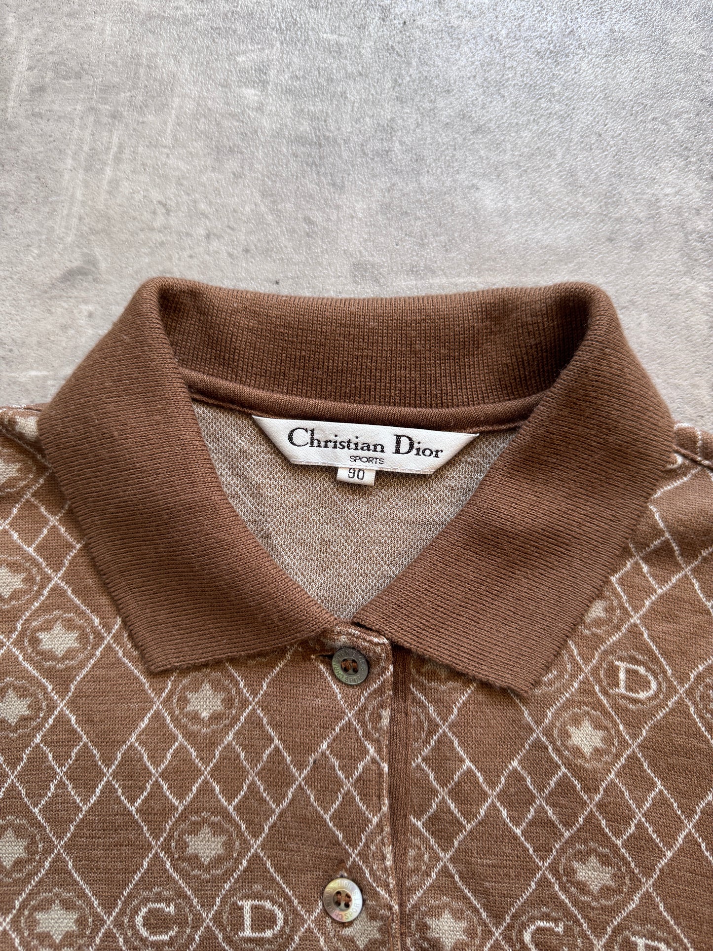 Christian Dior Monogram Jacquard Brown LS Knit Polo