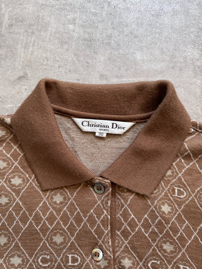 Christian Dior Monogram Jacquard Brown LS Knit Polo