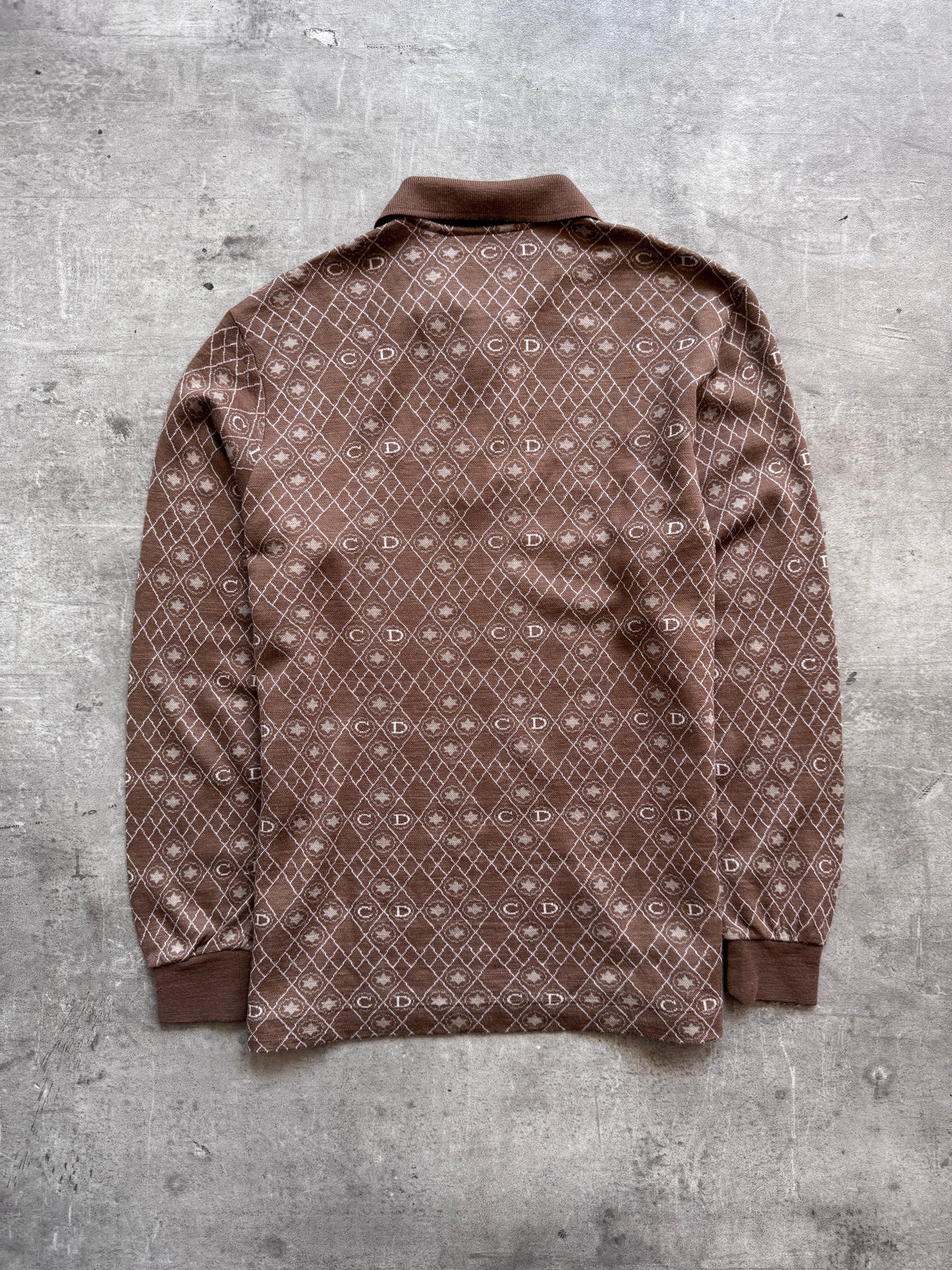 Christian Dior Monogram Jacquard Brown LS Knit Polo