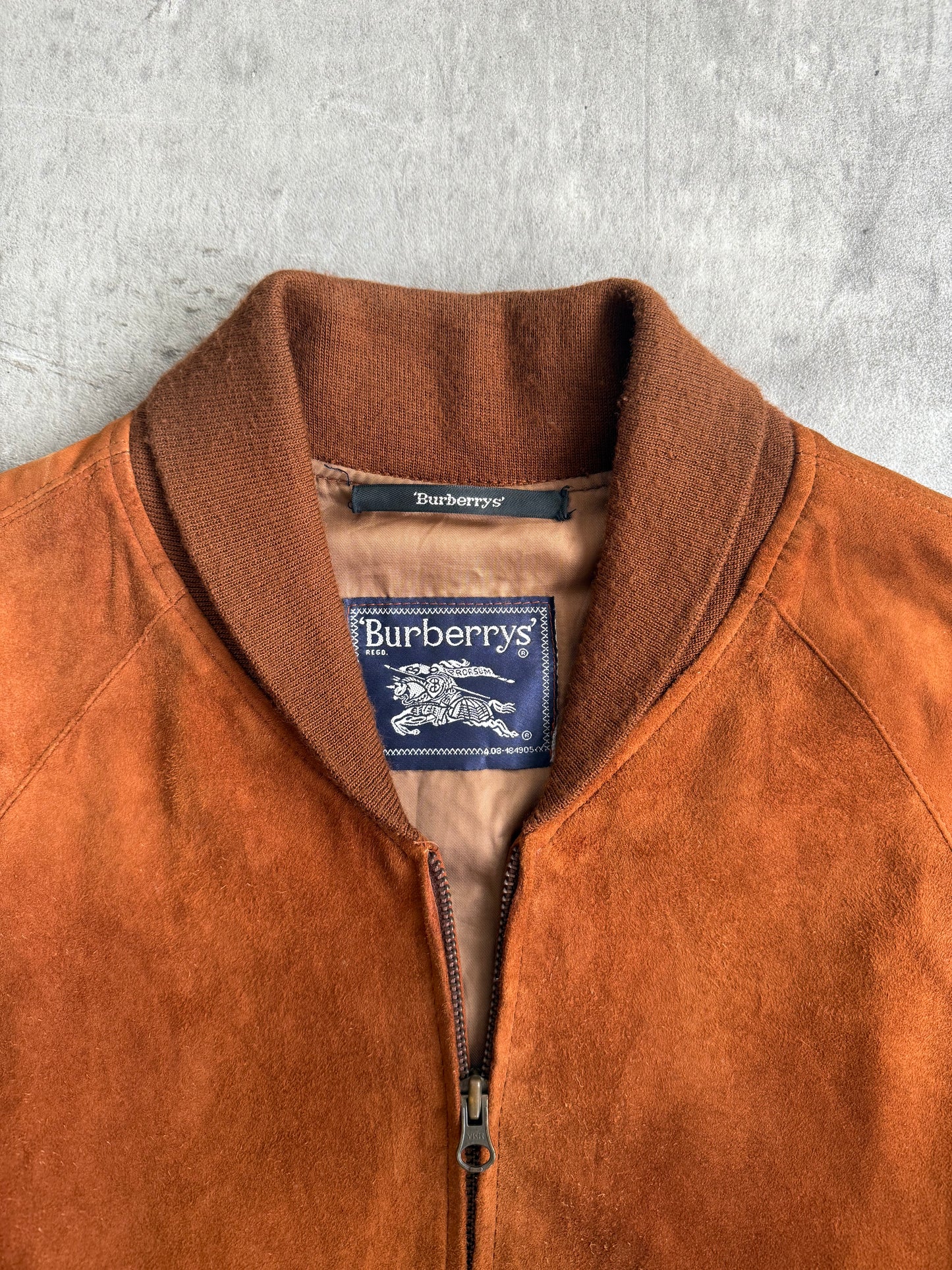 Burberry Brown Suede Leather Full Zip Bomber Jacket